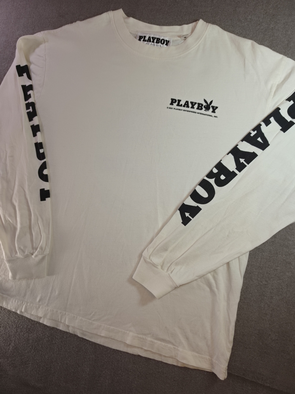 PLAYBOY x Pacsun Ivory Long Sleeve Tee with Black Logos Vegas Style Mens Medium